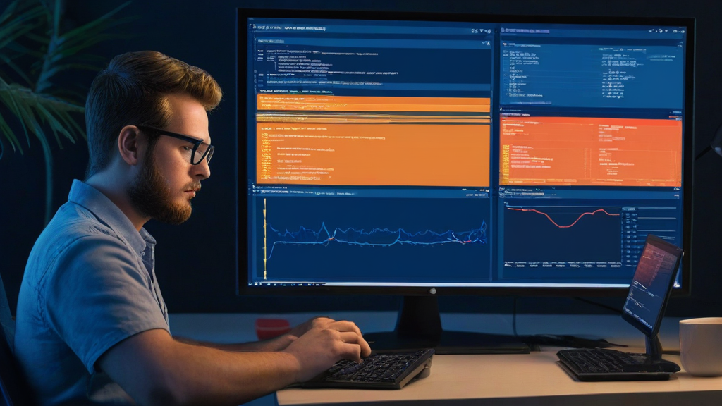 Editorial illustration of a developer checking an AI coding session status dashboard before continuing a debugging and deployment loop.