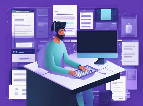 Abstract developer workspace with highlighted source file and verification loop