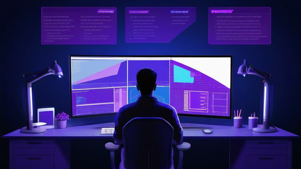 Editorial illustration of a developer comparing a predicted code diff with an actual patch and test results in an AI coding workflow.