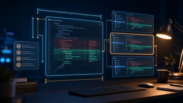 Abstract code review workspace showing a constrained change budget before editing